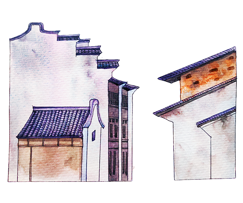 江南山水水墨徽派建筑房屋PNG素材