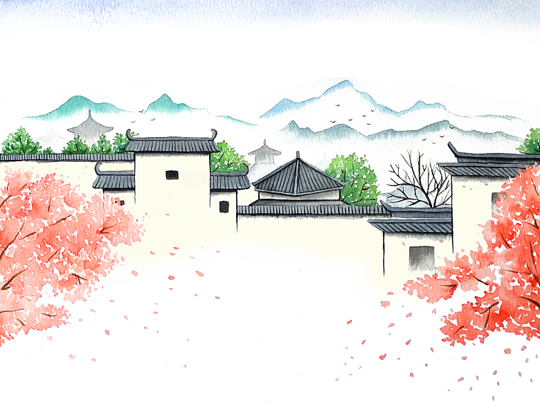 江南山水水墨徽派建筑房屋PNG素材