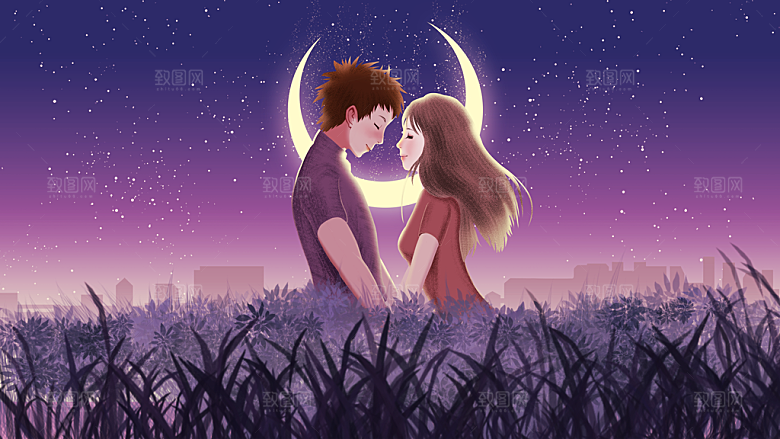 七夕情人节节日简约大气插画海报