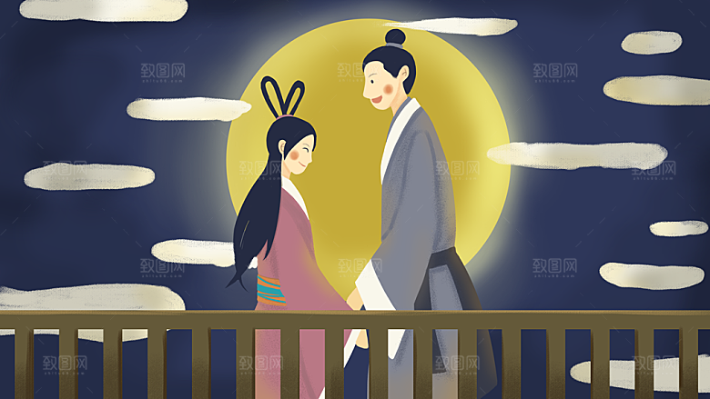 七夕情人节节日简约大气插画海报