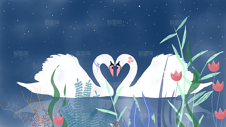 七夕情人节节日简约大气插画海报