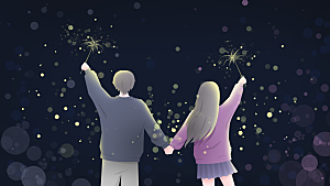 七夕情人节节日简约大气插画海报