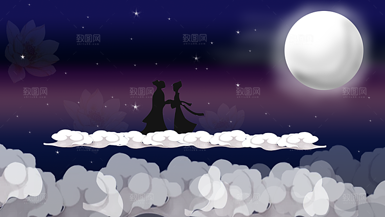 七夕情人节节日简约大气插画海报