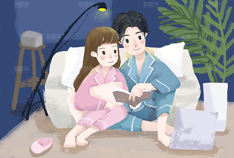 七夕情人节节日简约大气插画海报