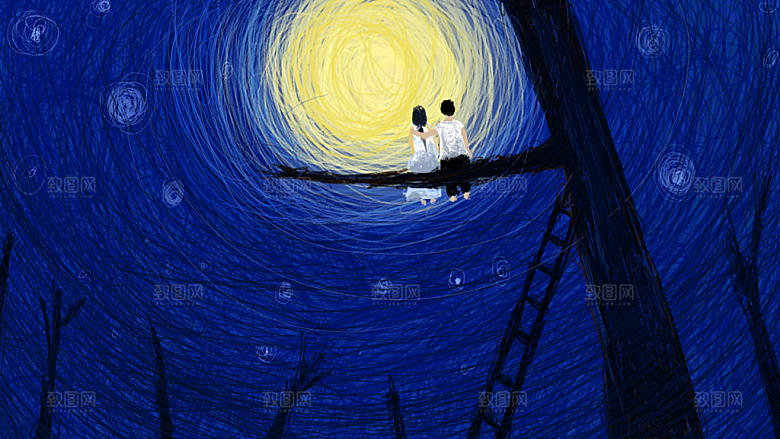 七夕情人节节日简约大气插画海报