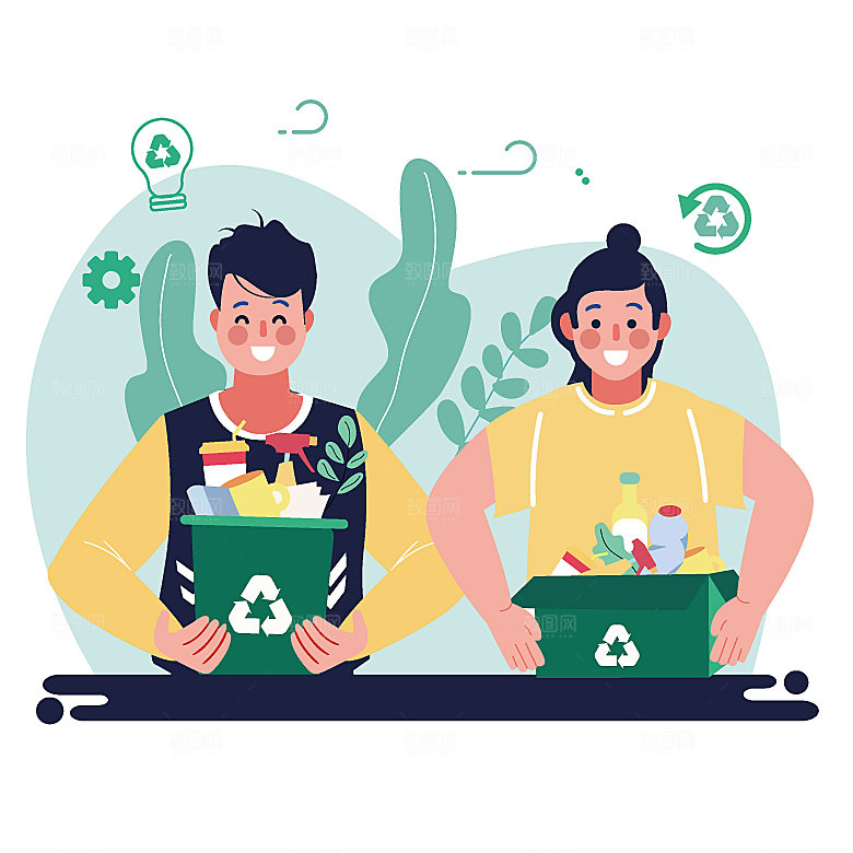 垃圾分类插画环保人物素材