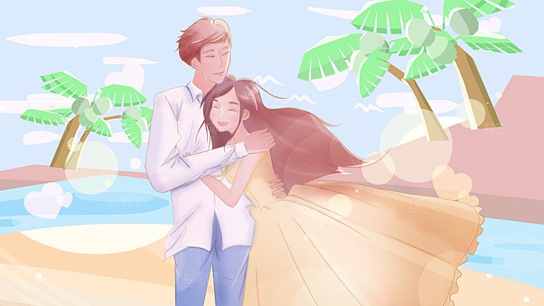 七夕情人节节日简约大气插画海报