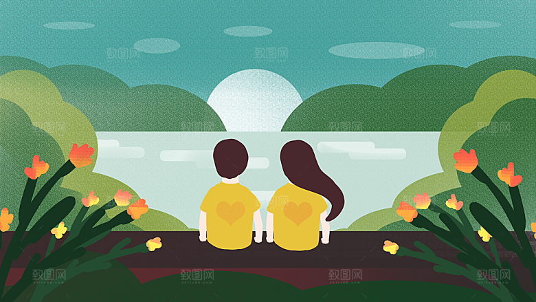 七夕情人节节日简约大气插画海报