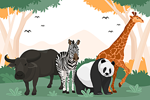 卡通森林动物插画海报素材