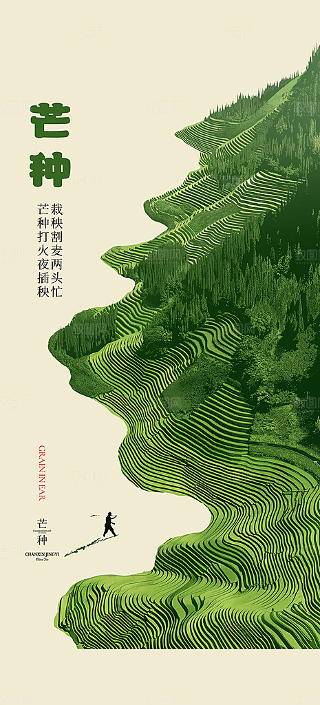 中国传统24节气芒种创意海报