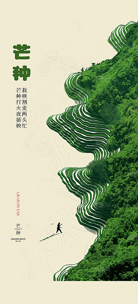 中国传统24节气芒种创意海报