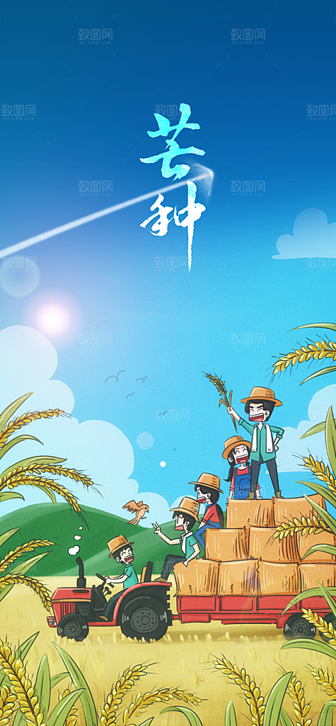 中国传统24节气芒种创意海报