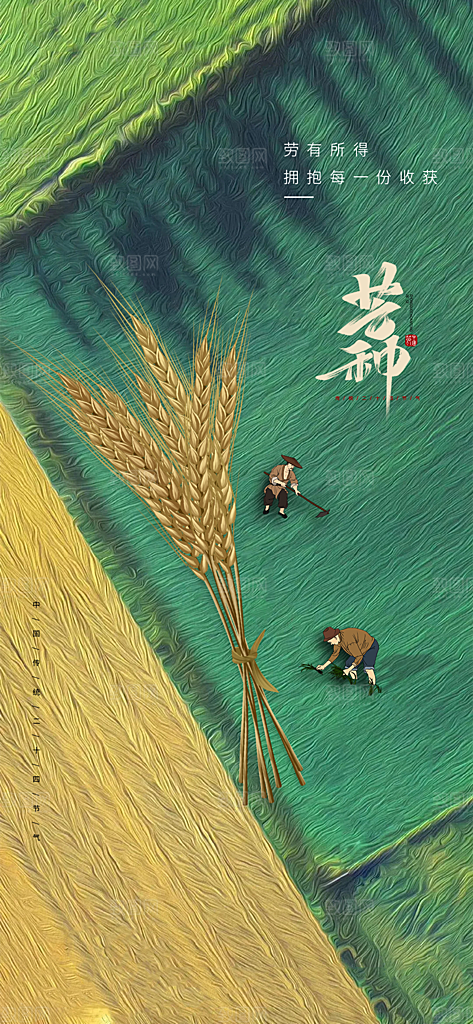 中国传统24节气芒种创意海报