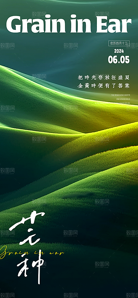 中国传统24节气芒种创意海报