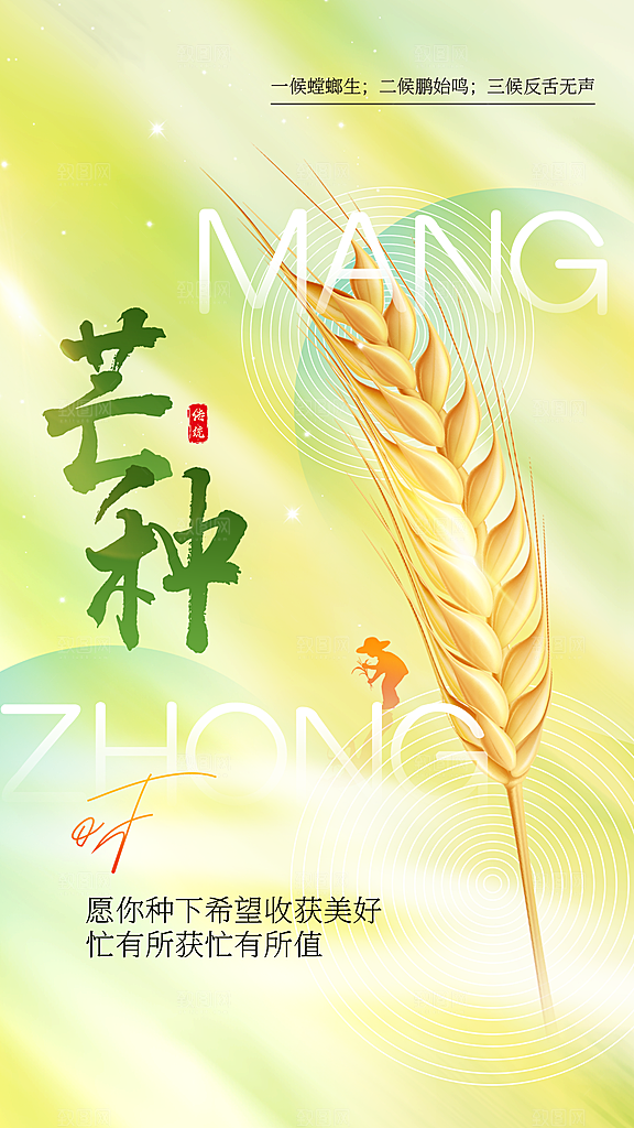 弥散风芒种节气全屏海报