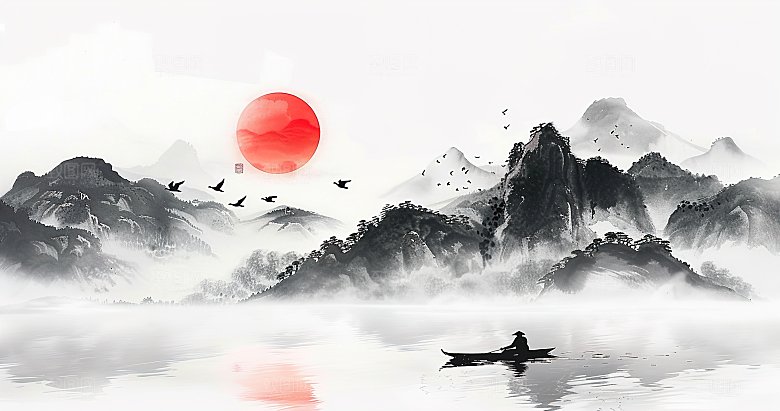 国风高级简约水墨山水画