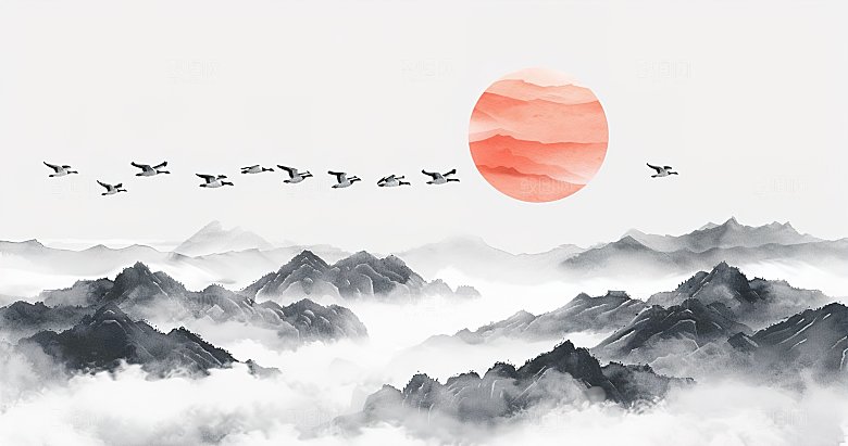 高级国风水墨山简约水画