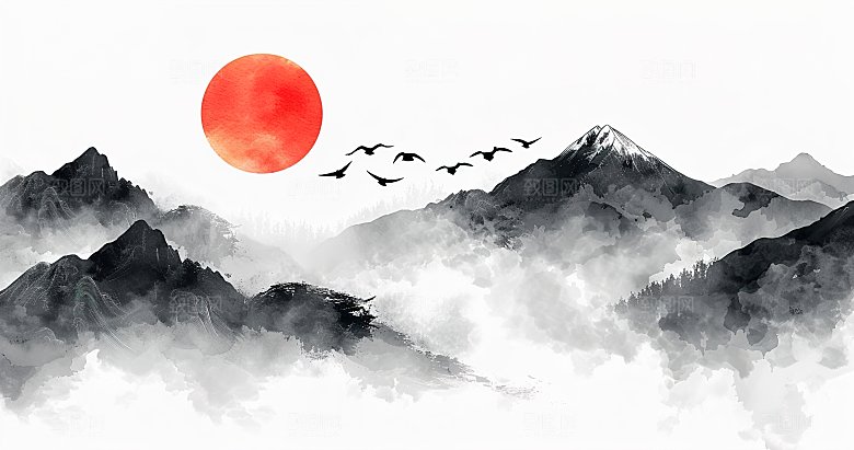 高级国风水墨山简约水画