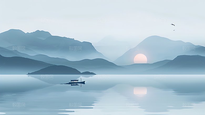高级国风水墨山简约水画