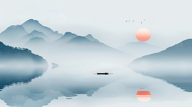 高级国风水墨山简约水画