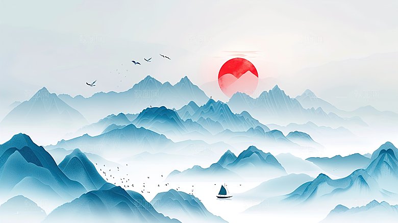 高级国风水墨山简约水画