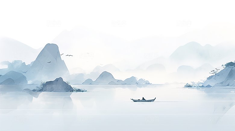 简约国风水墨高级山水画