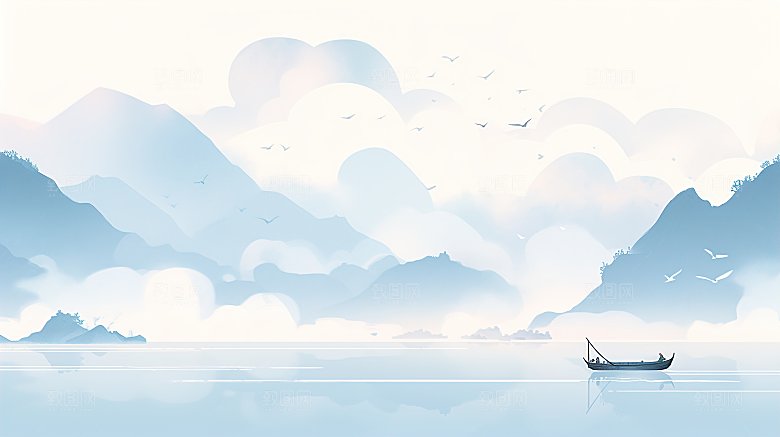 简约国风水墨高级山水画