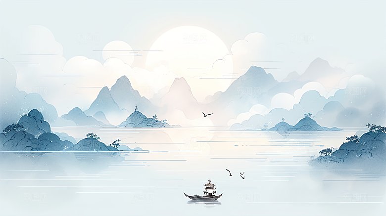 简约国风水墨高级山水画