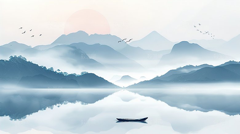 简约国风水墨高级山水画
