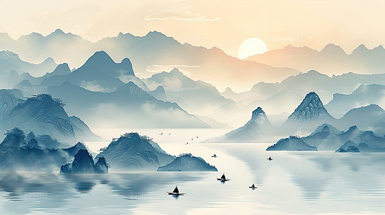 简约国风水墨高级山水画