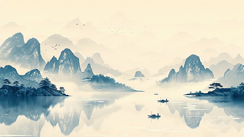 简约国风水墨高级山水画
