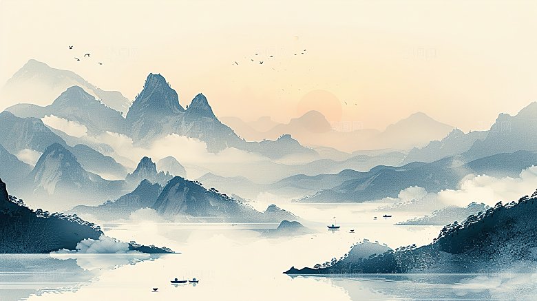 简约国风水墨高级山水画