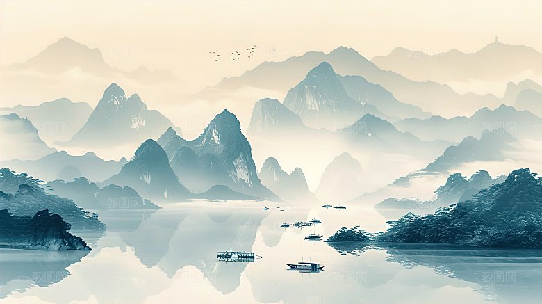简约国风水墨高级山水画
