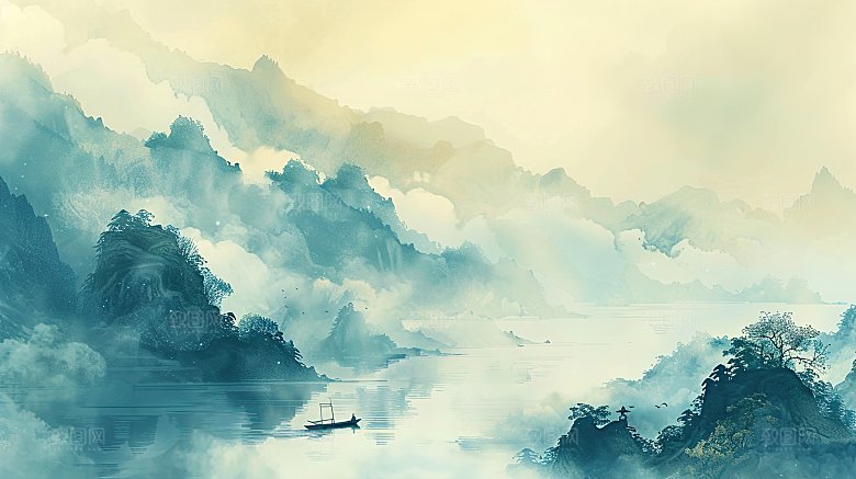 简约国风水墨高级山水画