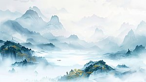 简约国风高级水墨山水画