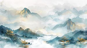 简约国风高级水墨山水画