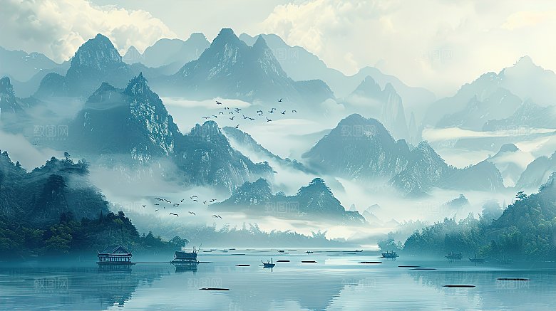 简约国风高级水墨山水画