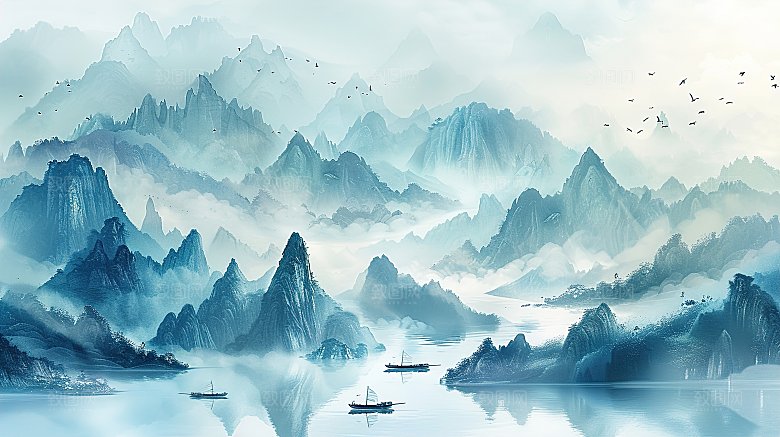 简约国风高级水墨山水画