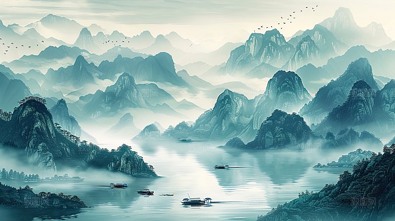 简约国风高级水墨山水画