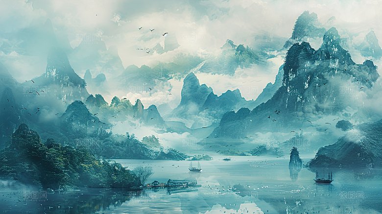 简约国风高级水墨山水画