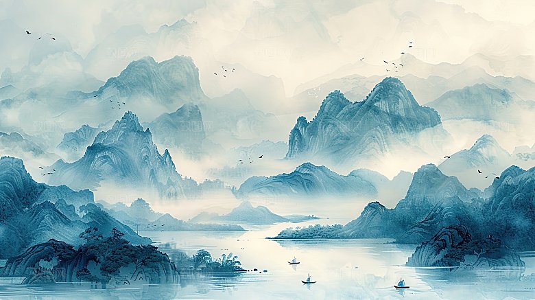 简约国风高级水墨山水画