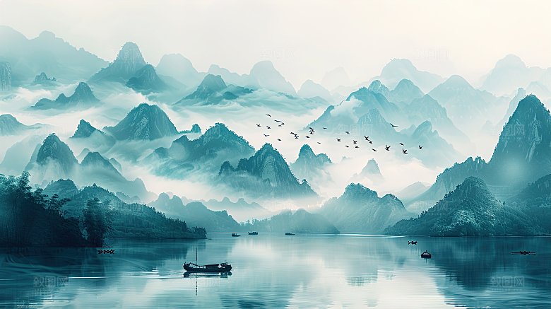 简约国风高级水墨山水画