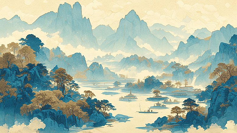 简约国风高级水墨山水画