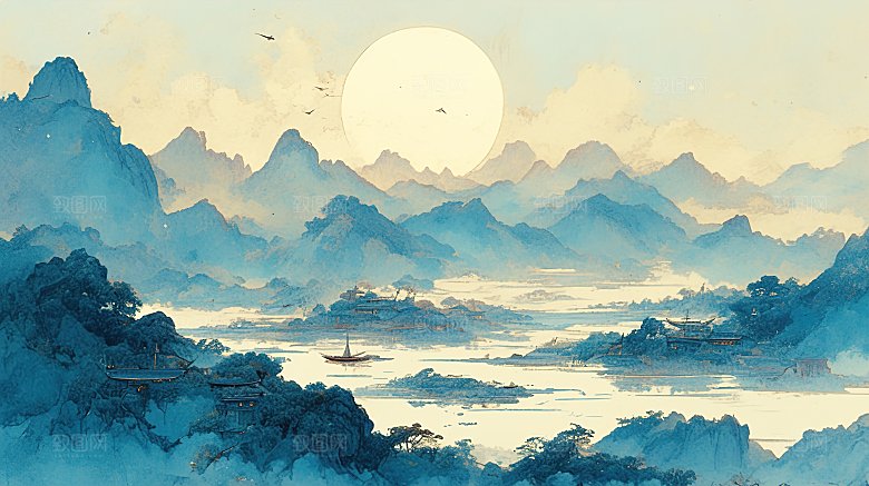 简约国风高级水墨山水画