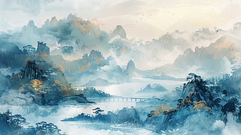 简约国风高级水墨山水画