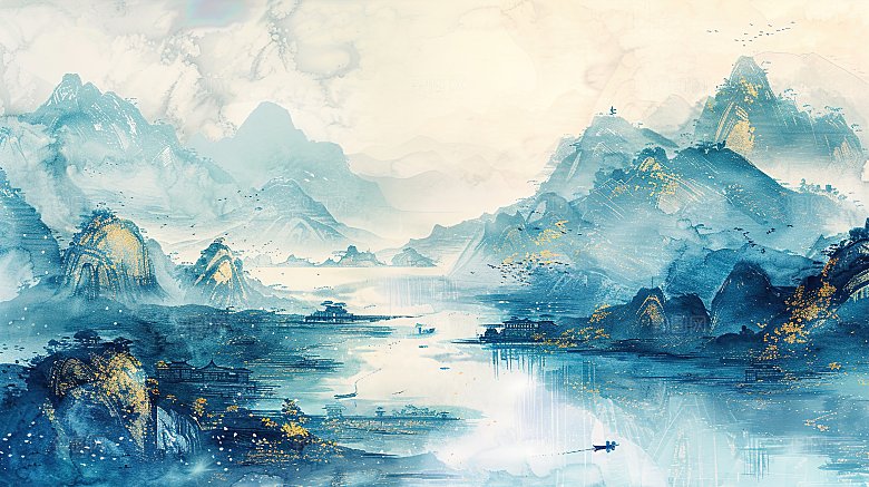 简约国风高级水墨山水画