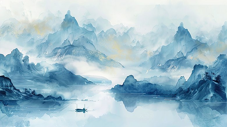 简约高级国风水墨山水画