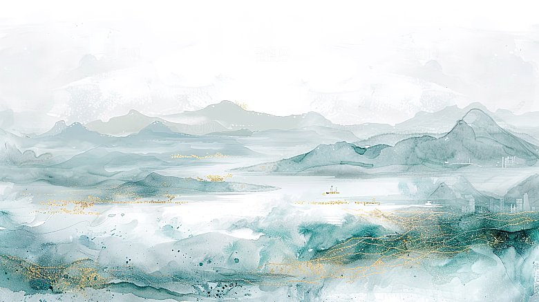 简约高级国风水墨山水画