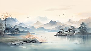 高级简约国风水墨山水画