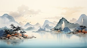 高级简约国风水墨山水画